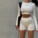 Knit Crew Neck Long Sleeve Shorts Two Piece Set FL-22411
