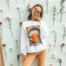 Knit Crew Neck Printed Long Sleeve Sweatshirt FL-21060