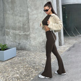 Casual Long Sleeve Tops And Micro Flare Pant 2 Piece Set FL-23423