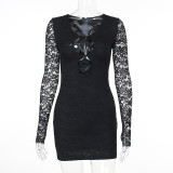 Lace Long Sleeve Hollow Out Mini Dress FL-23445