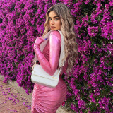Fashion Metallic Long Sleeve Slim Mini Dress FL-23373