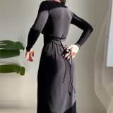 Sexy V Neck Solid Color Bandage Dress FL-22424