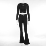 Casual Long Sleeve Tops And Micro Flare Pant 2 Piece Set FL-23423