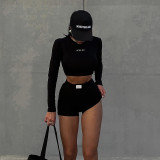 Knit Crew Neck Long Sleeve Shorts Two Piece Set FL-22411