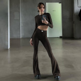 Casual Long Sleeve Tops And Micro Flare Pant 2 Piece Set FL-23423