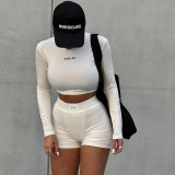 Knit Crew Neck Long Sleeve Shorts Two Piece Set FL-22411