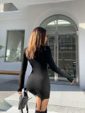Solid Color Knits Long Sleeve Mini Dress(With Stockings) FL-23356