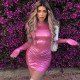 Fashion Metallic Long Sleeve Slim Mini Dress FL-23373