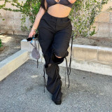 Drawstring Hole Breaking Casual Loose Wide Leg Pants FL-22031