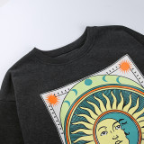 Knit Crew Neck Printed Long Sleeve Sweatshirt FL-21060