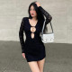 Lace Long Sleeve Hollow Out Mini Dress FL-23445