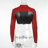 Fashion Contrast Color Short Leather Coat FL-YY23427