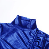 High Necked Shrink Pleated Drawstring Mini Dress FL-21551