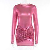 Fashion Metallic Long Sleeve Slim Mini Dress FL-23373