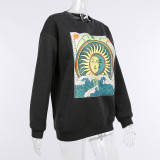 Knit Crew Neck Printed Long Sleeve Sweatshirt FL-21060