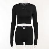 Knit Crew Neck Long Sleeve Shorts Two Piece Set FL-22411