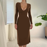 Sexy V Neck Solid Color Bandage Dress FL-22424