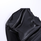 One Shoulder Long Sleeve PU Leather Skinny Top FL-23376