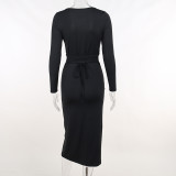 Sexy V Neck Solid Color Bandage Dress FL-22424