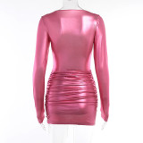 Fashion Metallic Long Sleeve Slim Mini Dress FL-23373