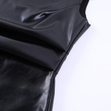 One Shoulder Long Sleeve PU Leather Skinny Top FL-23376