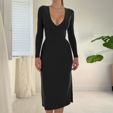 Sexy V Neck Solid Color Bandage Dress FL-22424