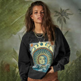 Knit Crew Neck Printed Long Sleeve Sweatshirt FL-21060