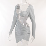 Long Sleeve Hollow Out Party Dress FL-22400