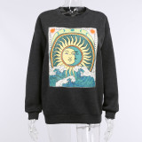 Knit Crew Neck Printed Long Sleeve Sweatshirt FL-21060