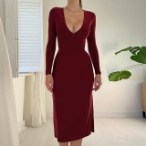 Sexy V Neck Solid Color Bandage Dress FL-22424