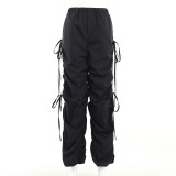 Drawstring Hole Breaking Casual Loose Wide Leg Pants FL-22031