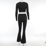 Casual Long Sleeve Tops And Micro Flare Pant 2 Piece Set FL-23423