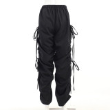 Drawstring Hole Breaking Casual Loose Wide Leg Pants FL-22031