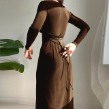 Sexy V Neck Solid Color Bandage Dress FL-22424