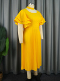 Plus Size Fashion Flare Sleeve Pleated Maxi Dress GKEN-030532