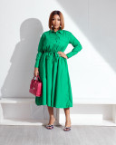 Solid Color Long Sleeve Tie Up Shirt Dress GYLY-10211