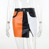 Zipper Clash Sexy Leather Skirt FL-23406