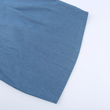 One-shoulder Furry Hem Denim Mini Dress FL-23099