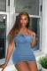 One-shoulder Furry Hem Denim Mini Dress FL-23099