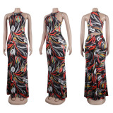Plus Size Print Sleeveless Backless Maxi Dress NY-2766