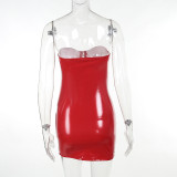 Sexy Wrap Chest Backless Leather Mini Dress FL-23454
