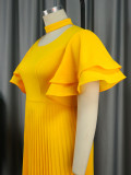 Plus Size Fashion Flare Sleeve Pleated Maxi Dress GKEN-030532