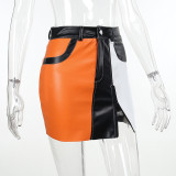 Zipper Clash Sexy Leather Skirt FL-23406