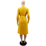 Solid Color Long Sleeve Tie Up Shirt Dress GYLY-10211