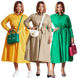 Solid Color Long Sleeve Tie Up Shirt Dress GYLY-10211