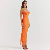 Solid Color Lace Sling Midi Dress FL-23424