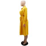 Solid Color Long Sleeve Tie Up Shirt Dress GYLY-10211