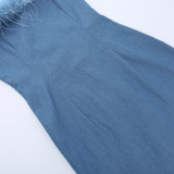 One-shoulder Furry Hem Denim Mini Dress FL-23099