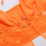 Lace Long Sleeve Crop Tops And Split Skirt 2 Piece Set FL-23447