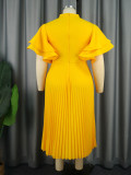 Plus Size Fashion Flare Sleeve Pleated Maxi Dress GKEN-030532